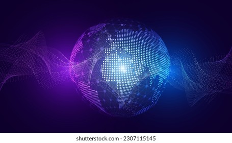 Abstract world Wave Particle Flowing Beautiful Blue Futuristic Modern Digital Background