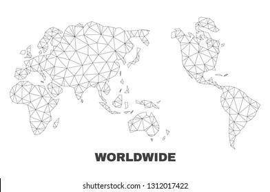 Abstract worldwide map isolated on a white background. Triangular mesh model in black color of worldwide map. Polygonal geographic scheme designed for political illustrations.