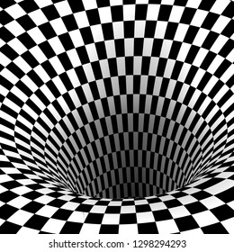 Abstract Wormhole Tunnel. Geometric Square Black and White Optical Illusion. Vector Illustration