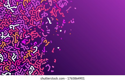 Abstract worms pattern with different shades of purple on purple background with copy space.