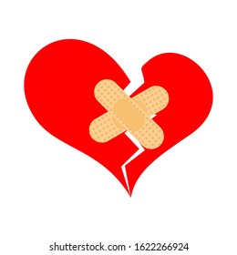 Abstract wounded heart with plaster. Vector illustration. on white background