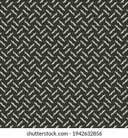 Abstract woven texture, simplistic pattern made of short lines and dots. Black carpet decorated with gray.