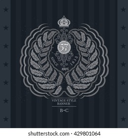 Abstract Wreath With Crown. Vintage Label With Coat of Arms On Blackboard