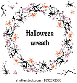 Abstract wreath cut out on a white background. Halloween illustration in red and black colors. Fantasy