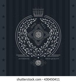 Abstract Wreath With Leaves And Berries. Vintage Label On Blackboard