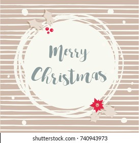 abstract wreath with red berries s. Round frame for Christmas cards and winter design.