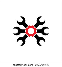 Abstract wrench illustration vector logo design with the concept of sunshine. Unique logo design.