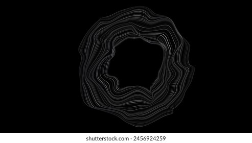 Abstract writhing circle lines of different colors on a black background. Vector illustration in concept technology, science, music, modernity.