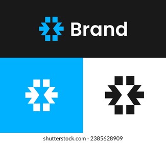  Abstract x with arrow and pixel sign modern logo