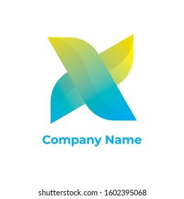 Abstract X Blue and Yellow Gradient Color Logo Template - Vector Illustration