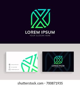 Abstract X letter linear logo company icon sign vector design with brand business card.