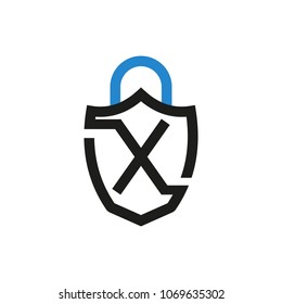 Abstract x letter lock shields security design vector
