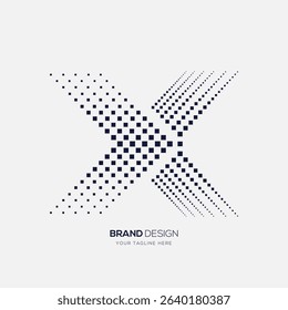 Abstract X letter monogram with rectangle and dot, ideal for modern branding and digital identity.