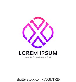 Abstract X letter rhombus sign linear logo vector design.