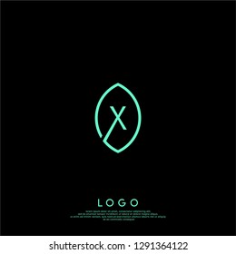 abstract x logo letter inside the green leaf shape design concept