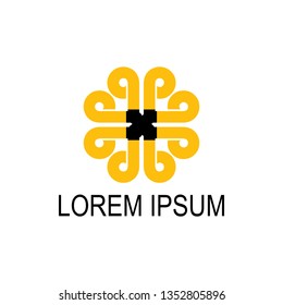 Abstract x and p logo. Flower logo with black and yellow colors.