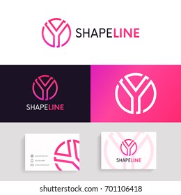 Abstract Y letter circle sign linear logo vector design.