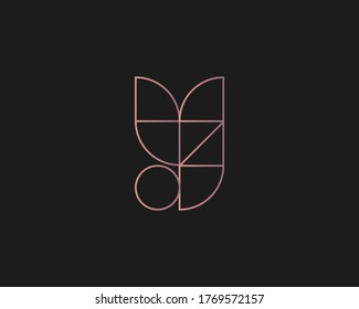 Abstract Y letter, forest, flower logo icon design modern minimal style illustration. Creative alphabet from purple geometric shapes vector emblem sign symbol mark logotype