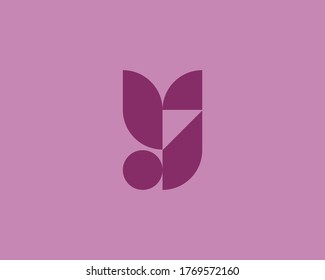 Abstract Y letter, forest, flower logo icon design modern minimal style illustration. Creative alphabet from purple geometric shapes vector emblem sign symbol mark logotype.