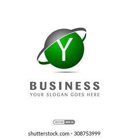 Abstract Y letter vector logo icon template. Green company logo, abstract logo, design element, creative idea. globe logo, planet logo, circle logo, swoosh logo, world logo, silver metal logo,