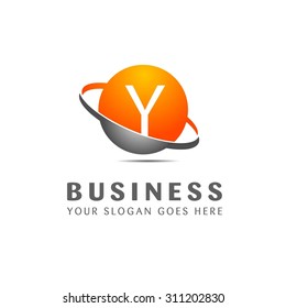 Abstract Y letter vector logo icon template. Orange company logo, abstract logo, design element, creative idea. globe logo, planet logo, circle logo, swoosh logo, world logo, silver metal logo,