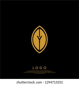 abstract Y logo letter in gold leaf shape design concept