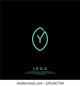 abstract y logo letter inside the green leaf shape design concept