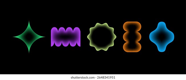 Abstract y2k blur gradient shape. Retro geometric frames. Star, flower, borders wavy edges. Scallop frames with transparent middle for kid design, y2k stickers, retro graphic. Vector mesh illustration - Powered by Shutterstock - Get 15% off with code: PIKWIZARD15