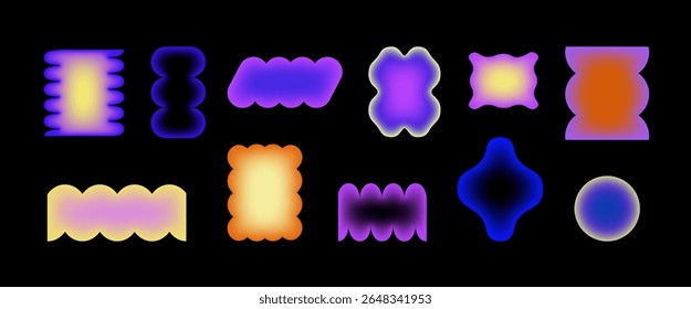 Abstract y2k blur gradient shape. Retro geometric frame. Borders wavy edges. Scallop frames with transparent middle and color gradation for kid design, y2k stickers, retro graphic. Vector illustration - Powered by Shutterstock - Get 15% off with code: PIKWIZARD15
