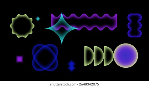 Abstract y2k blur gradient shape. Retro geometric frames. Star, flower, borders wavy edges. Scallop gradient line frames with transparent middle for y2k stickers, retro graphic. Vector illustration - Powered by Shutterstock - Get 15% off with code: PIKWIZARD15