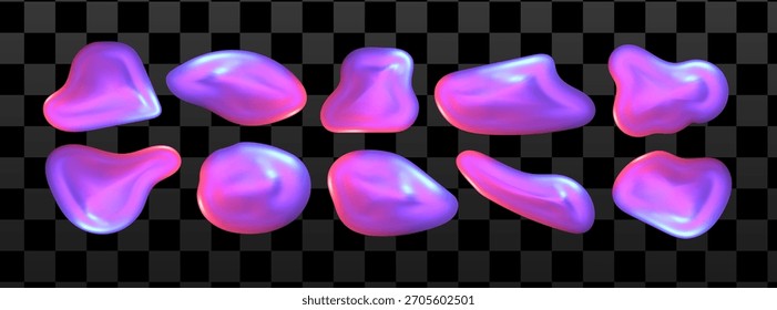 Forma Abstractas del cromo 3D de Y2K con el resplandor del metal. Los reflejos fluidos y los tonos holográficos suaves crean una forma cromada 3D brillante.