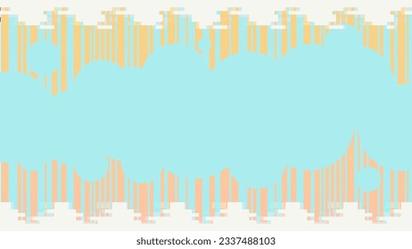 Abstract Y2K Flat Style Blue Background with Continuos Yellow Gradient Lines and white Pixelated Cloud