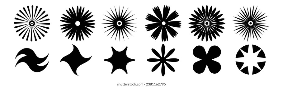 Abstract Y2K geometric shape. Collection of contemporary figures, sparkle, circle groovy style. Bauhaus Memphis design element