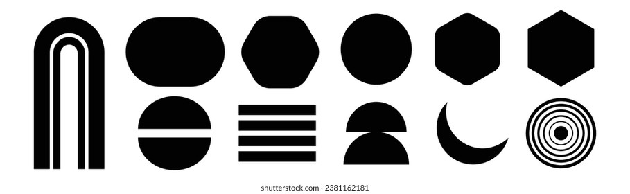Abstract Y2K geometric shape. Trendy Collection of contemporary figures, rounded, sparkle, circle in 70s groovy flat style