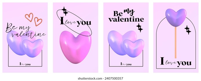 Abstract Y2K Heart gradient poster with aesthetic 3D. Purple template with gradient and arch. Design for card, banner, story. Aesthetic 3d vector illustration