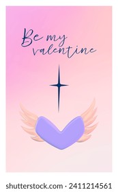 Abstract Y2K Heart gradient poster with aesthetic 3D. Purple template with gradient. Design for card, banner, story. Aesthetic 3d vector illustration