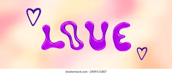 Abstrakter Y2K Love HerzenFarbverlauf-Hintergrund mit ästhetischem 3D. Violette Vorlage mit Farbverlauf und Herz. Design für Karte, Banner. Ästhetische 3D-Vektorgrafik