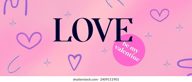 Abstract Y2K Love Heart gradient background with aesthetic 3D. Purple template with gradient and heart. Design for card, banner. Aesthetic 3d vector illustration