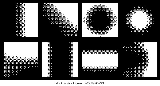 Abstrakte Y2K Pixel Gradation Dithering Halbton Fade Gradation Effekt Grafikdesign Elemente Set. Bitmap-Raster-Dithering-Übergangseffekt. Vektorgrafik mit kräftigem, brutalistischem Design.