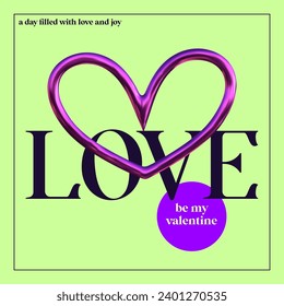 Abstract Y2K poster with aesthetic 3d chrome element. Design for card, banner, story. Aesthetic 3d minimal style. Love vector illustration