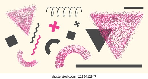 Abstract Y2K shapes with noise, geometric composition of geometric forms, vector decorative retro objects.