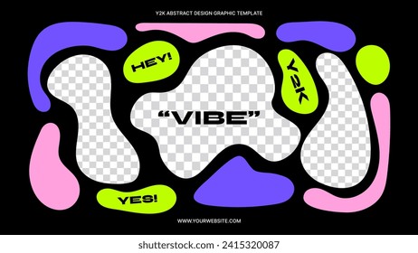 Abstract Y2K Typography Slide with Bubble Frame Shapes. It can be used as template, background, landing page, poster, typography slide.