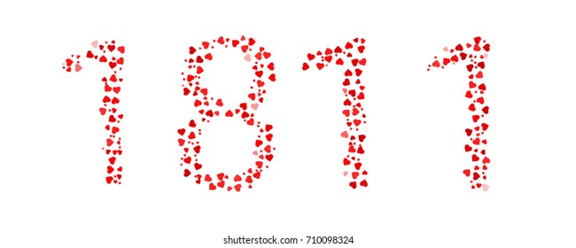 Abstract Year 1811 Made Of Red Hearts