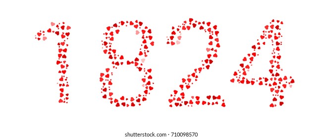 Abstract Year 1824 Made Of Red Hearts