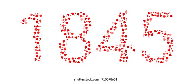Abstract Year 1845 Made Of Red Hearts