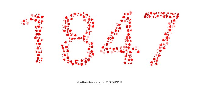 Abstract Year 1847 Made Of Red Hearts