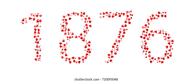 Abstract Year 1876 Made Of Red Hearts