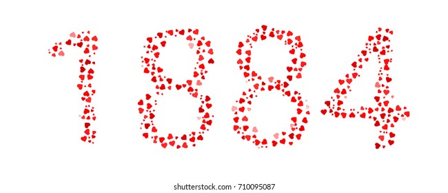 Abstract Year 1884 Made Of Red Hearts