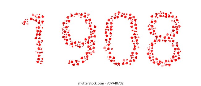 Abstract Year 1908 Made Of Red Hearts