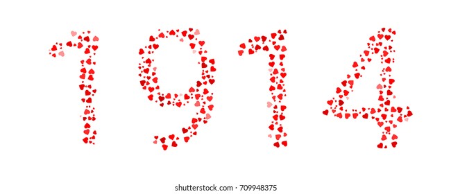 Abstract Year 1914 Made Of Red Hearts
